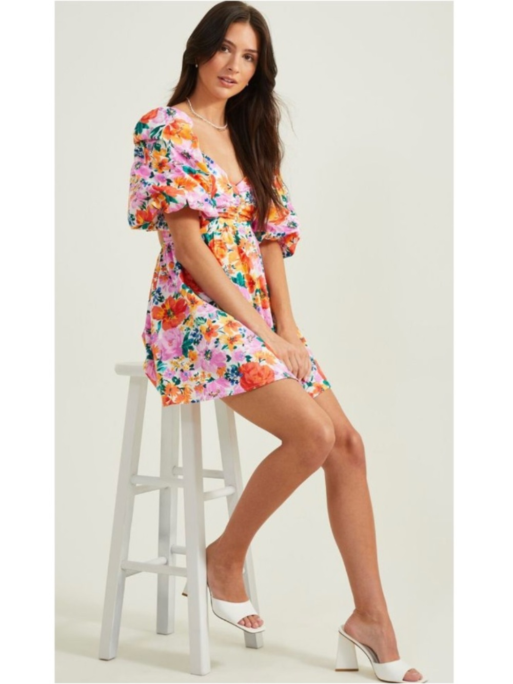 Altar'd State Cyndella Floral Puff Sleeve Sweetheart A-Line Mini Dress Pink XS